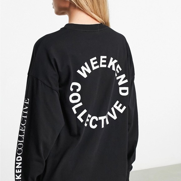 ASOS Weekend Collective Oversized Long Sleeve T-shirt With Back Logo Size 6 - Picture 1 of 5